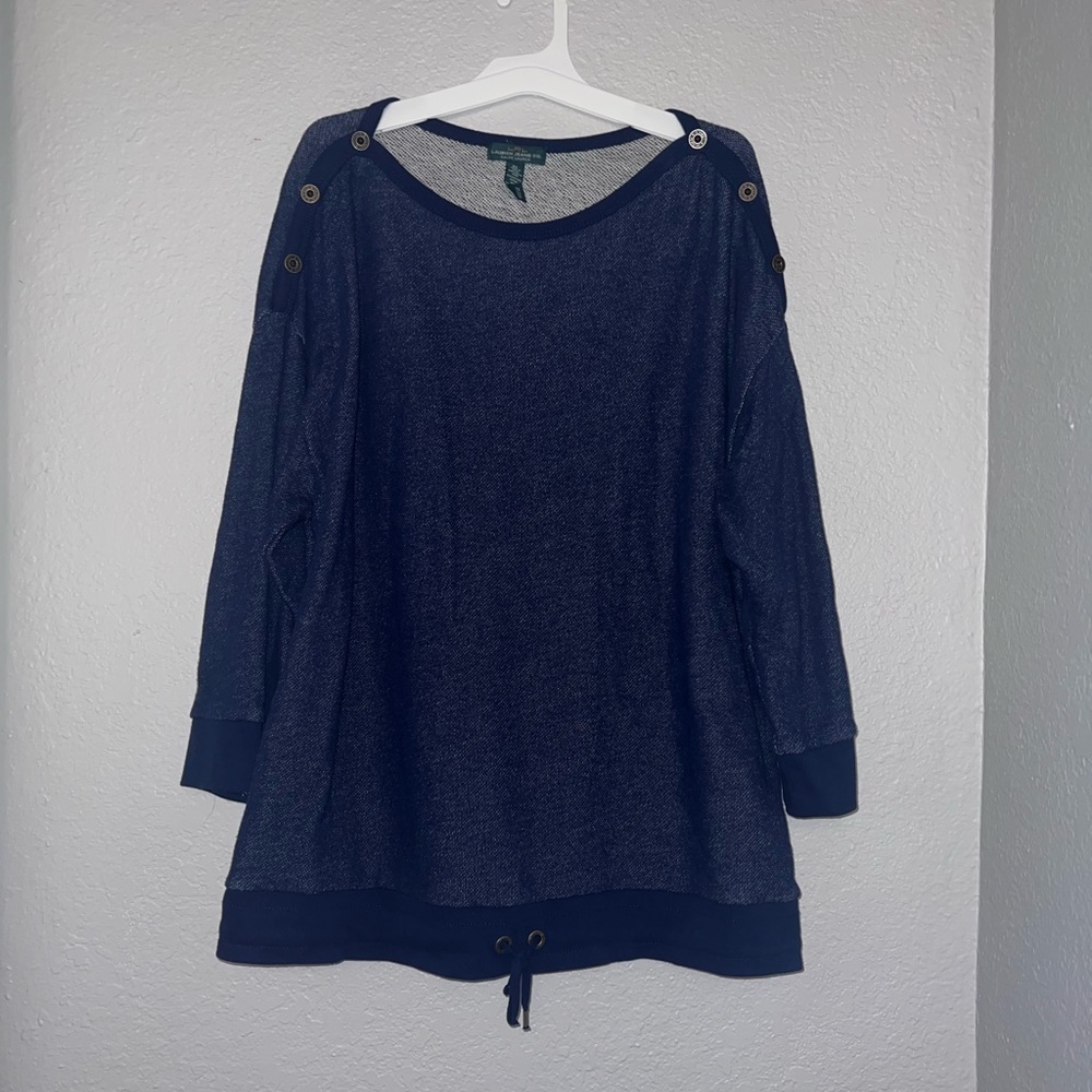 Lauren Jeans Ralph Lauren Women Blue Denim 3/4 Sleeve Knit Top